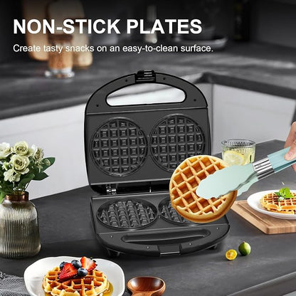 OSTBA Mini Waffle Maker, Double 4-Inch Belgian Waffle Iron | 750W Heating Makes Two Waffles at Once with Nonstick Plates, Indicator Lights, Cool-Touch Handle and Compact Storage