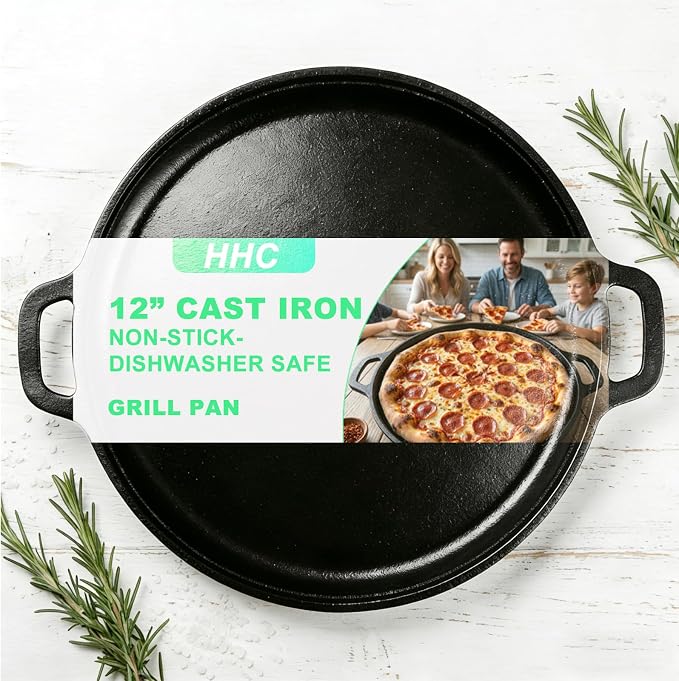 12" Nonstick Comals Para Tortillas -Cast Iron Griddle Pan, Dishwasher Safe Round Skillet with Handles for Stove Top, Oven, Grill & Camping –Versatile Flat Top for Pancakes&Meats