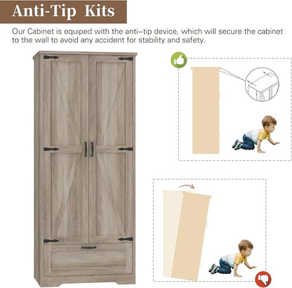 Shintenchi Kitchen Pantry Cabinet, Freestanding Farmhouse Storage Cabinet with 4 Shelves and 1 Drawer, Tall Cupboard for Kitchen, Living Room, Dining Room and Bathroom, Ash Gray
