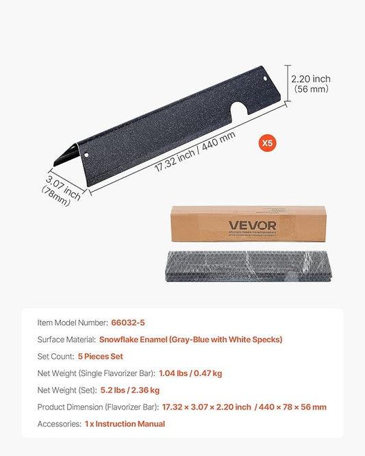 VEVOR Flavorizer Bars, 17 inch Grill Replacement Part, for Weber Genesis ll 310 315 335 340, E/S 325s, ES/SX 325s, E/S 335, EX/SX/EPX-335 Grills, Porcelain-enameled Steel Thicker Heat Plate, 5 Pack