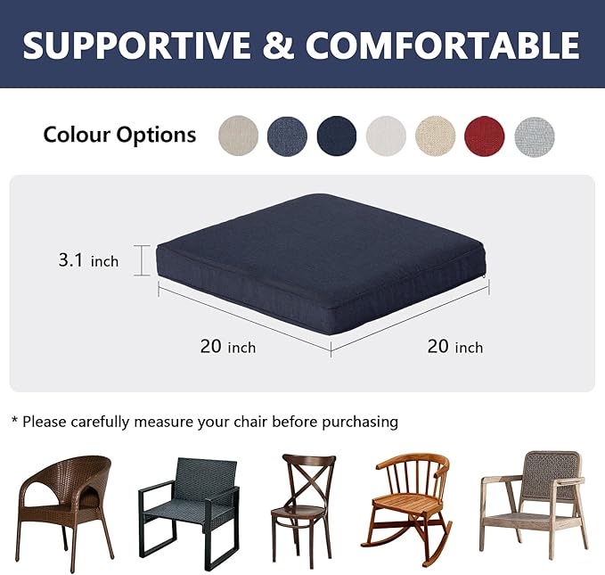 Goodgoods 20 x 20 Outdoor Chair Cushions Set of 2, 1000+ Hours Fade-Resistant & Water-Resistant Furniture Chair Cushions with 30D High-Resilience Foam for Dining Room, Patio Chair, Midnight