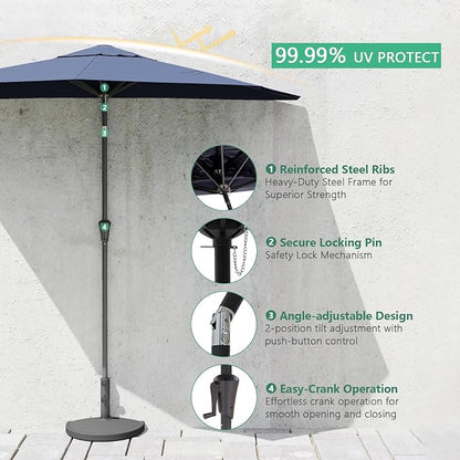 Helios&Hestia 9 ft Small Half Round Wall Outdoor Market Patio Umbrella with Tilt and Crank for Garden, Deck, Balcony