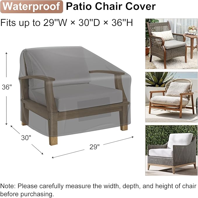 Patio Chair Covers Waterproof, Mrrihand Lounge Deep Seat Cover, Heavy Duty Outdoor Lawn Patio Furniture Covers (29" W x 30" D x 36" H - 2 Pack)