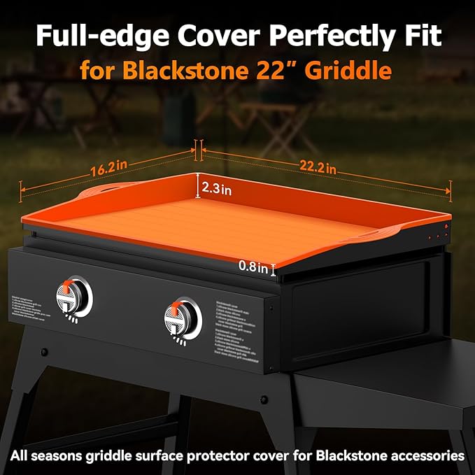 Silicone Griddle Cover for Blackstone - 22 Inch Full-Edge Covered Heavy Duty Food-Grade Silicone Griddle Mat for Blackstone Accessories, Protects Grill from Dirt and Rust