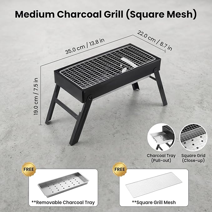 Slot Grill Collapsible, Portable Charcoal Grill with Exclusive Drawer for Easy Ash & Charcoal Add, Foldable BBQ Grills for Camping, Backyard, Picnic