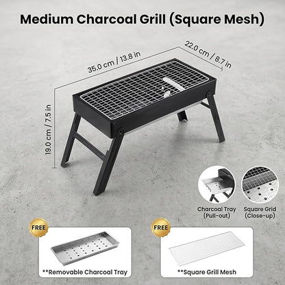 Slot Grill Collapsible, Portable Charcoal Grill with Exclusive Drawer for Easy Ash & Charcoal Add, Foldable BBQ Grills for Camping, Backyard, Picnic