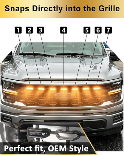 Front Grill Raptor Lights for Ford F150 2024 2025 2026 (Yellow, STX) | 5th Gen F150 Grille Marker Lights, Waterproof F150 LED Lights Accessories, Snap-in Installation, OEM Style, Off-road Driving