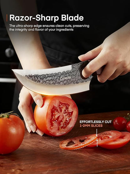 D.Perlla Butcher Knife set 3PCS Chef Knife Set for Meat Cutting, Serbian Chef Knives Set and Viking Knife with Wooden Handle, Cleaver knive Set for Outdoor BBQ and Camping with Gift Box