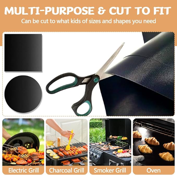 Reusable Grill Mats for Outdoor Grill,Set of 7 Non Stick Grill Mat,Heavy Duty BBQ Grilling Sheets,Easy to Clean, Works on Gas Charcoal and Electric BBQ,15.75 x 13 Inch Black