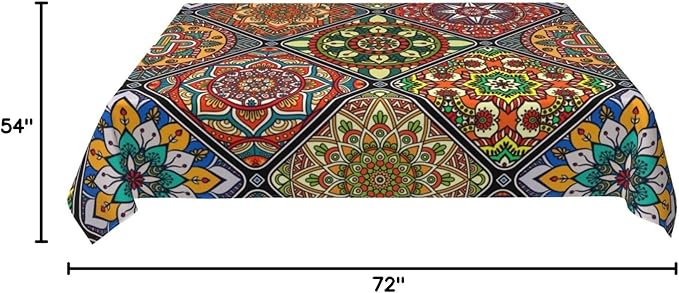 Mandala Colorful Tablecloth, Waterproof Retro Table Cloth for Kitchen Dining Picnic Parties Wedding Home Decor Outdoor Indoor Rectangle 54x72 Inch Boho Table Cover