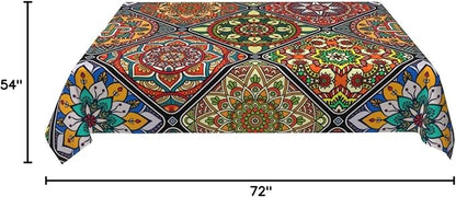 Mandala Colorful Tablecloth, Waterproof Retro Table Cloth for Kitchen Dining Picnic Parties Wedding Home Decor Outdoor Indoor Rectangle 54x72 Inch Boho Table Cover