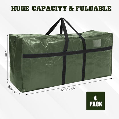 4 Pcs 194 Gallon Extra Large Moving Bags Heavy Duty Storage Bag with Strong Zipper Handle Foldable XXL Jumbo Storage Tote Packing Moving Box for College Dorm Travel Cloth Duffle (Green)