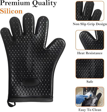 FIRE RIOT Grilling Prep & Serve Trays Set, BBQ Trays for Marinating Raw & Cooked Food with Heat Resistant Silicone Gloves & Meat Smoking Guide, Dishwasher Safe