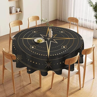 Vintage Tarot Moon Round Tablecloth Boho Mystical Crescent Moon Phases Star Galaxy Space Table Cloth Water Resistant Wipeable Table Cover for Picnic Party Holiday Kitchen Dinner Table 50"