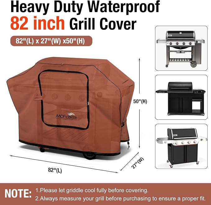 Exclusive Foldable 82 inch Grill Cover, 600D Heavy Duty XXL Outdoor BBQ Cover for 6 Burners Grill Weber Nexgrill CharBroil Monument, Caramel