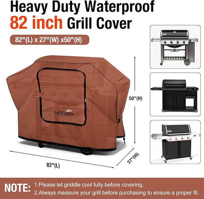 Exclusive Foldable 82 inch Grill Cover, 600D Heavy Duty XXL Outdoor BBQ Cover for 6 Burners Grill Weber Nexgrill CharBroil Monument, Caramel