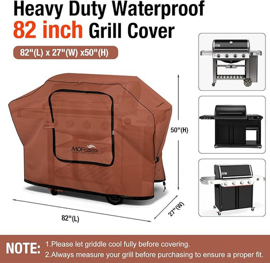 Exclusive Foldable 82 inch Grill Cover, 600D Heavy Duty XXL Outdoor BBQ Cover for 6 Burners Grill Weber Nexgrill CharBroil Monument, Caramel