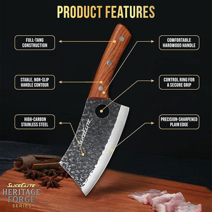 SliceElite 2PCS Hand-Forged Butcher Knife Set | Cleaver & Viking Knives for Meat Cutting | Professional Chef Knife Gift Box, Perfect BBQ Tool for Men