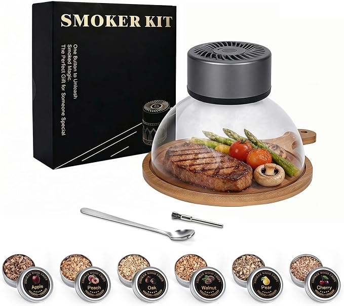 Umimile Electric Cocktail Smoker Kit, USB-C Rechargeable Torch-Free Whiskey Smoker for Cocktails and Food, Adjustable Smoke Control, Glass Cover, Wood Tray, 6 Wood Chips (5.91 inches)