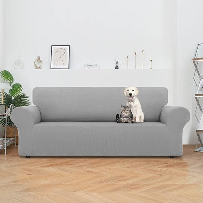 LURKA Stretch Oversized Sofa Slipcovers 1 Piece Couch Covers for 3 Cushion Couch Sofa Furniture Protector Full Sofa Covers with Elastic Bottom for Kids and Pet (X-Large, Sliver)