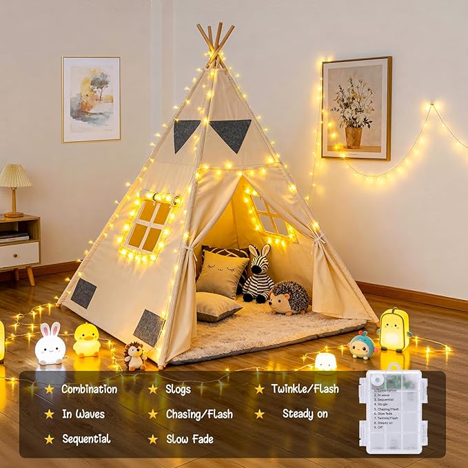 JMEXSUSS 33ft 100 LED Warm White Christmas String Lights for Room Decor | Battery Operated Christmas Lights with 8 Modes Remote, Twinkle Fairy Mini Lights for Bedroom Home Wall House Decor
