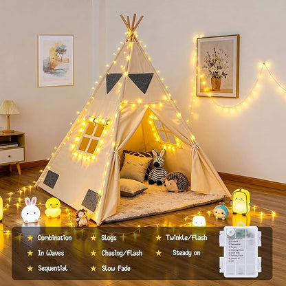 JMEXSUSS 33ft 100 LED Warm White Christmas String Lights for Room Decor | Battery Operated Christmas Lights with 8 Modes Remote, Twinkle Fairy Mini Lights for Bedroom Home Wall House Decor