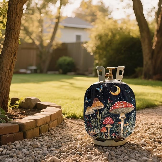 Magic Mushroom Propane Tank Cover 20lb Gas Tank Cylinder Cover for Outdoor Camping Yard Party Waterproof RV Gas Cylinder Storage Pocket Gift for Friends