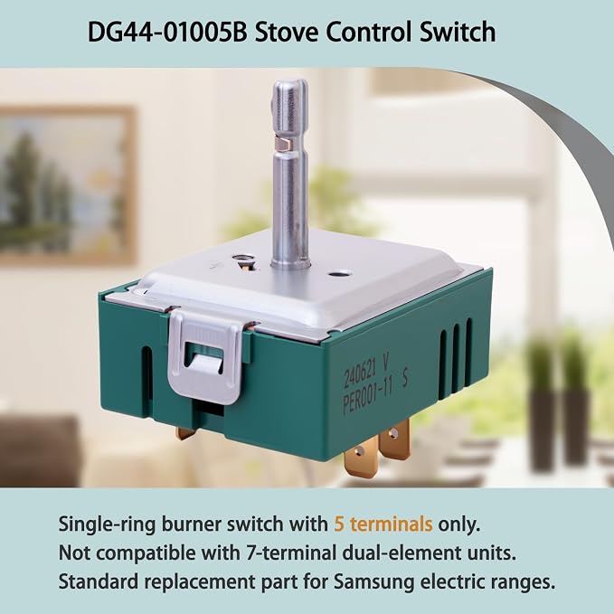 DG44-01005B Infinite Switch, 5-Terminal, 240V 15A, Single Burner Control for Samsung Electric Range, Replaces DG44-01005A, PER001-11S, PER001-01S, PER001-01B