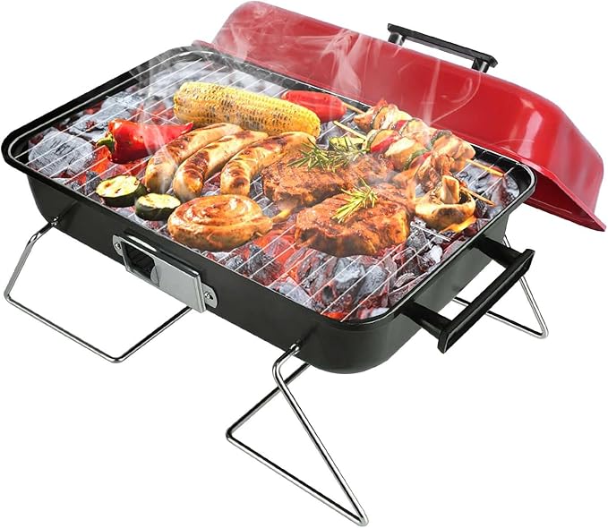 Portable Charcoal Grill Outdoor Tabletop Grill Small Barbecue Smoker Folding BBQ Grill with Lid for Backyard Camping Picnics Beach