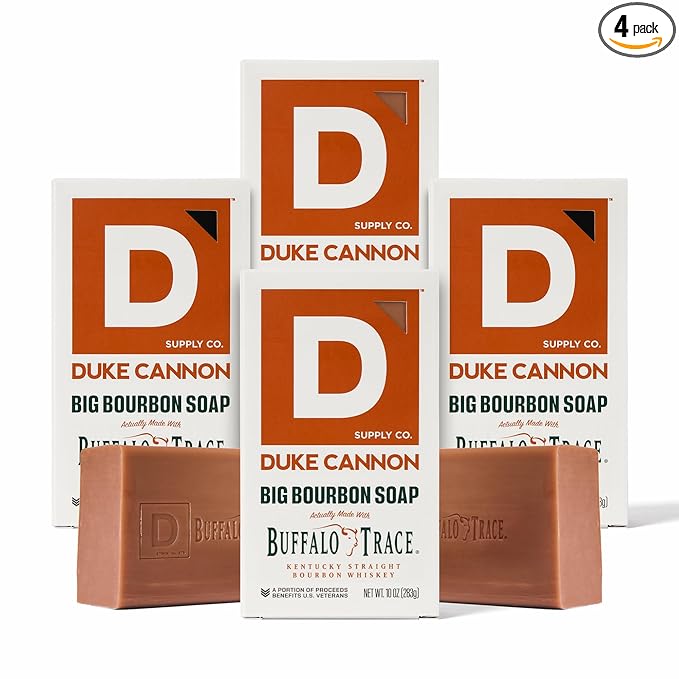 Duke Cannon Supply Co. Extra Large Bar Soap Bundle - Men's Natural Bar Soap With Masculine Scents - Big American Bourbon USA-made soap - All Skin Types - Big Brick of Soap - Bourbon,10 oz (4 Pack)