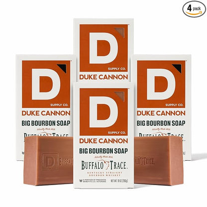 Duke Cannon Supply Co. Extra Large Bar Soap Bundle - Men's Natural Bar Soap With Masculine Scents - Big American Bourbon USA-made soap - All Skin Types - Big Brick of Soap - Bourbon,10 oz (4 Pack)