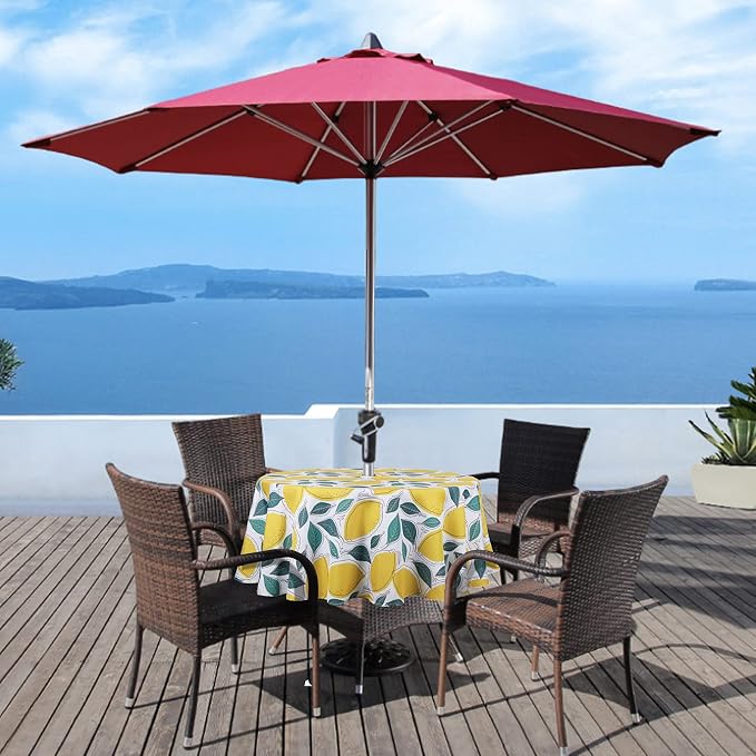 UMINEUX 60" Outdoor Round Tablecloth with Umbrella Hole and Zipper | Spring/Summer Waterproof Round Patio Table Cover for Picnic/BBQ/Garden, Lemon