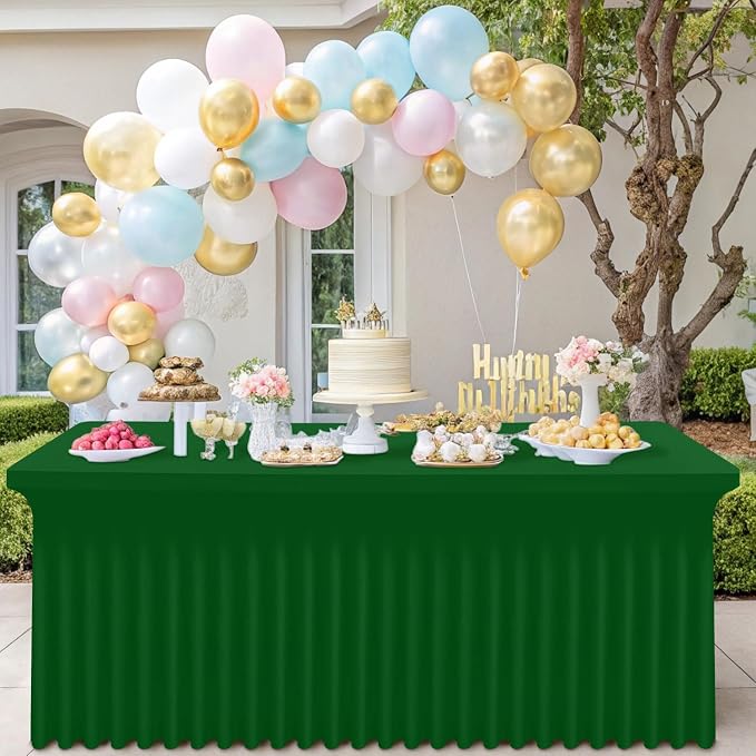 Smiry 2 Pack Spandex Elastic Fitted Table Cloth Skirt for 8FT Table | Stretch Washable Table Cloth, Banquet Table Cover for Wedding, Party, Indoor & Trade Shows, (Emerald Green, 96Lx30Wx30H)