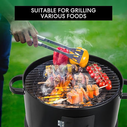 18 Inch Multi-Layer Steel Charcoal Smoker Grill, 3IN1 Vertical Heavy Duty Round Charcoal BBQ Smoker Grill with Built-in Thermometer & Adjustable Vent System for Camping & Home Party, Black