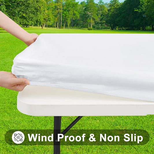 Smiry Rectangle Tablecloth, Elastic Fitted Flannel Backed Vinyl Tablecloths for 4ft Folding Tables, Waterproof Wipeable Table Covers for Indoor, Outdoor, Picnic and Camping (White, 24"x48")