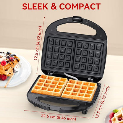 OSTBA Waffle Maker, 2-Slice Belgian Waffle Iron, Nonstick | 750W Heating with Nonstick Waffle Plates, Indicator Lights, Cool-Touch Handle, Compact Storage and Easy Cleanup