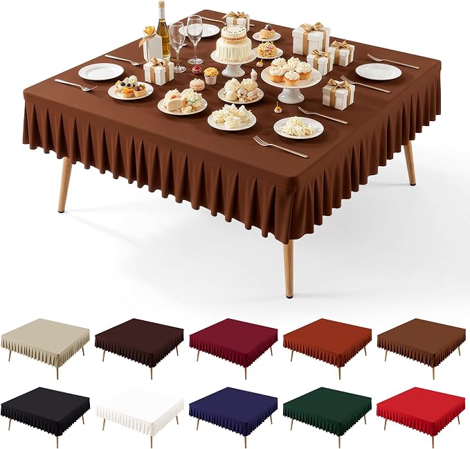 PARTISKY Brown Spandex Square Tablecloths 60x60 Inch, Wrinkle Free Fitted Card Table Cloth Stretch Square Table Cover for Kitchen Dinner, Holiday Party, Wedding Banquet, Display Trade Show