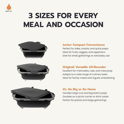 Drip EZ Collapsible BBQ Prep Tub - For Meal Prep Marinating Food Storage - Includes Cutting Board & Locking Lid - (1) OG - Green