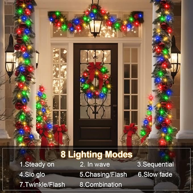 4 Pack Green Wire Fairy Lights Battery Operated Twinkle Lights | 16.4 Ft 50 LED Battery Christmas Lights Waterproof with Auto Timer 8 Modes for Xmas Wreath Tree Decor, Multicolor