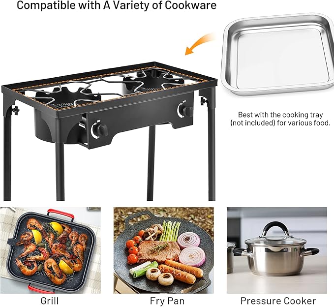 Giantex Outdoor Double Burner Stove, High Pressure 2 Burner Stand Max. 150,000 BTU total, 0-20 PSI Regulator Detachable Legs, Portable Dual Propane Grill Burner Stove for Camping Picnic Cookout