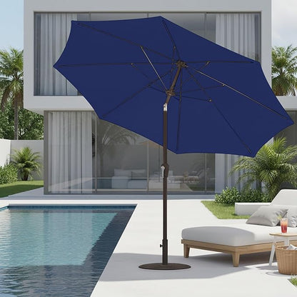9ft Patio Umbrella with Push Button Tilt and Crank,Outdoor Market Table Umbrella UV Protection 8 Sturdy Ribs for Backyard,Garden,Pool,Deck(Navy)