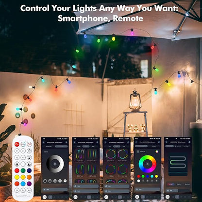 TviewSmart Outdoor String Lights Waterproof Color Changing for Patio 52FT | Warm White, APP&Remote Control, Custom Colors, Timer, Shatterproof Hanging Lights for Outside Backyard Porch Balcony Deck