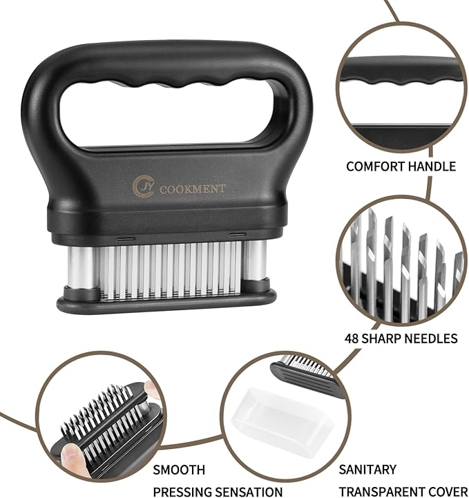 JY COOKMENT Meat Tenderizer Tool with 48 Stainless Steel Ultra Sharp Needle Blades, Kitchen Cooking Tool Best For Tenderizing, BBQ, Marinade