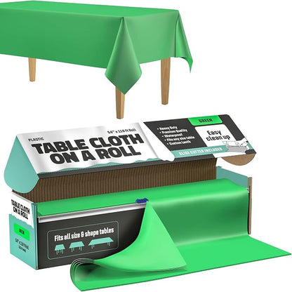 Tablecloth Roll – 54" X 110' Green Premium Plastic Table Cloths with Cutter Box - Cut to Size - Decorative Rectangle Table Cover Smooth Tablecloth - Disposable Table Cloths for Parties, Weddings.