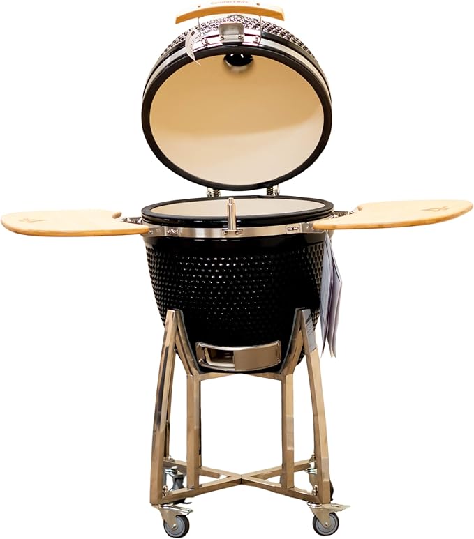 21" Kamado Grill COALS by Comfortbilt Ceramic Charcoal Grill Smoker with Cart Side Shelves and 412 Cooking Square Inches