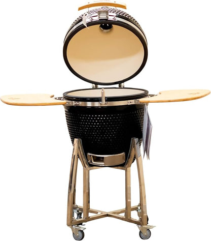 21" Kamado Grill COALS by Comfortbilt Ceramic Charcoal Grill Smoker with Cart Side Shelves and 412 Cooking Square Inches