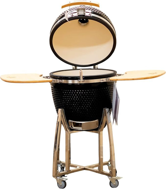 21" Kamado Grill COALS by Comfortbilt Ceramic Charcoal Grill Smoker with Cart Side Shelves and 412 Cooking Square Inches
