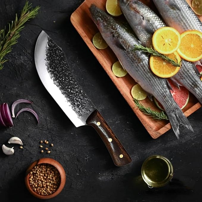 Butcher Cleaver Knife Set, 2 PCS Razor Sharp Chef Knife Japanese HC Stainless Steel and Viking Knife with Leather Sheath, Chopper Butcher Meat Knife for Home Cooking Outdoor BBQ Camping Gift Idea