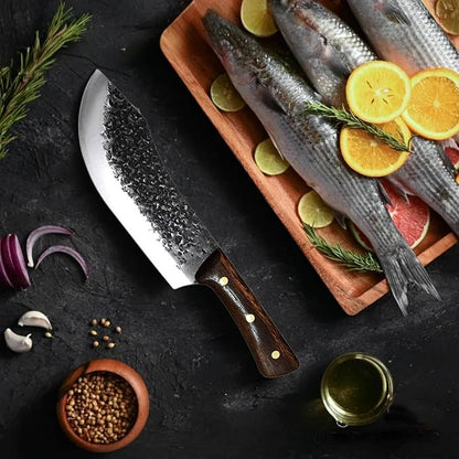 Butcher Cleaver Knife Set, 2 PCS Razor Sharp Chef Knife Japanese HC Stainless Steel and Viking Knife with Leather Sheath, Chopper Butcher Meat Knife for Home Cooking Outdoor BBQ Camping Gift Idea