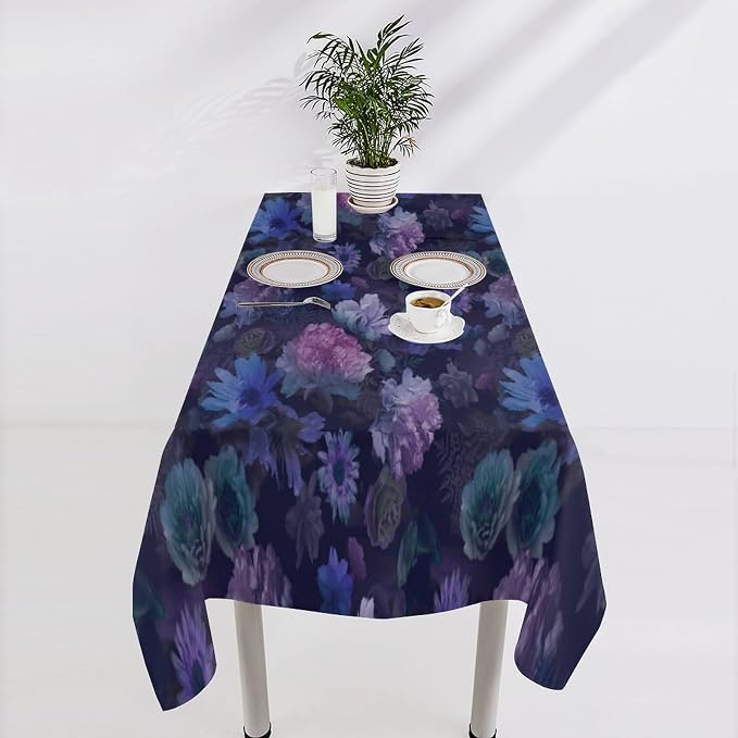 Vintage Flower Tablecloth, Gothic Garden Dark Florals Rustic Roses Boho Botanical Plant Water Resistant Wipeable Table Cover for Picnic Party Holiday Kitchen Dinner Table 60"x90"